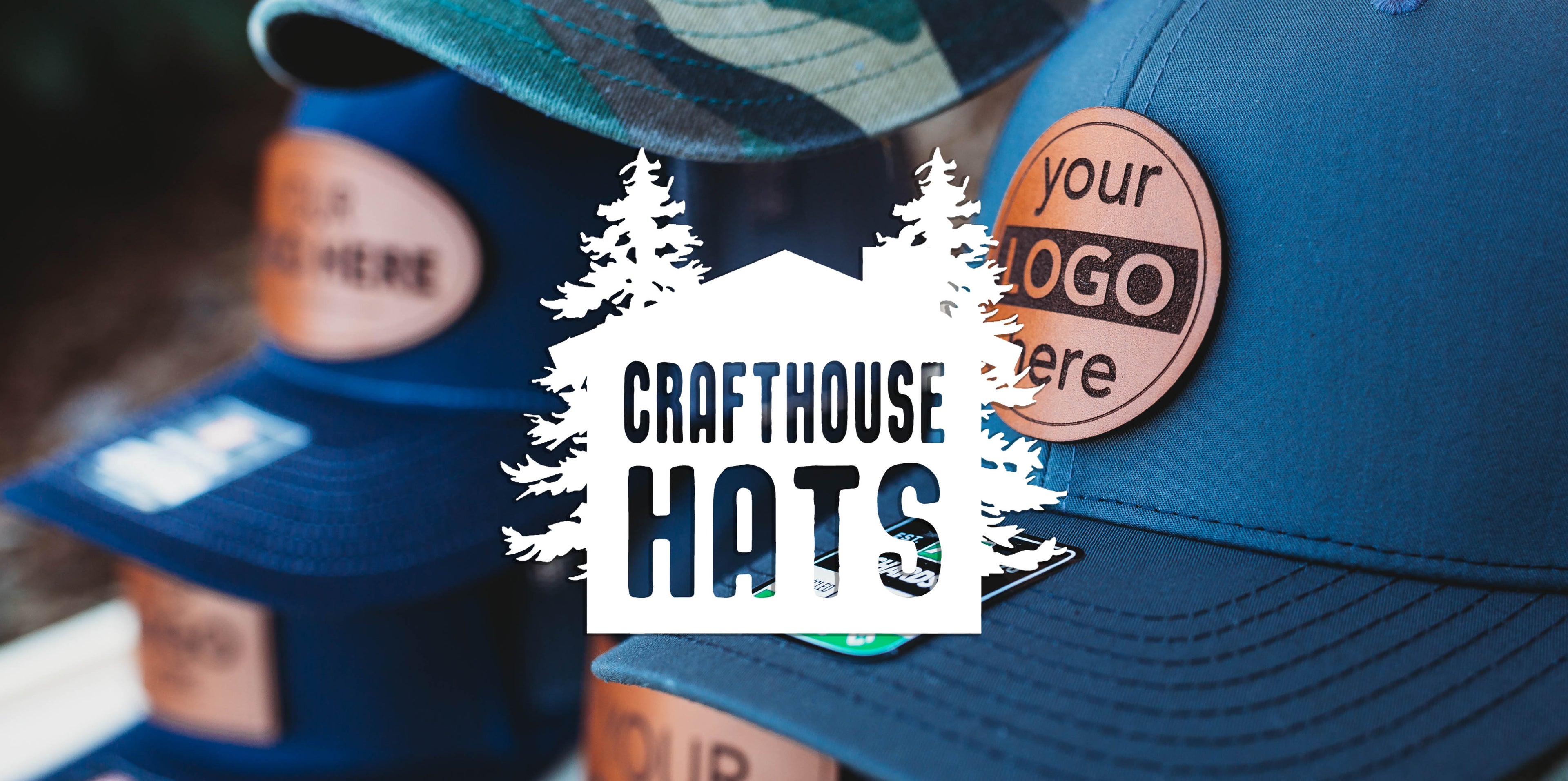 Crafthouse Hats logo and banner. Use your own logo to create your own custom leather patch hats. Custom leather logo hats are perfect for businesses, fire departments, unions or other agencies. These hats are also referred to as: custom leather hats, custom patch hats, leather logo hats, custom leather patches, custom logo loather hats, leather patch