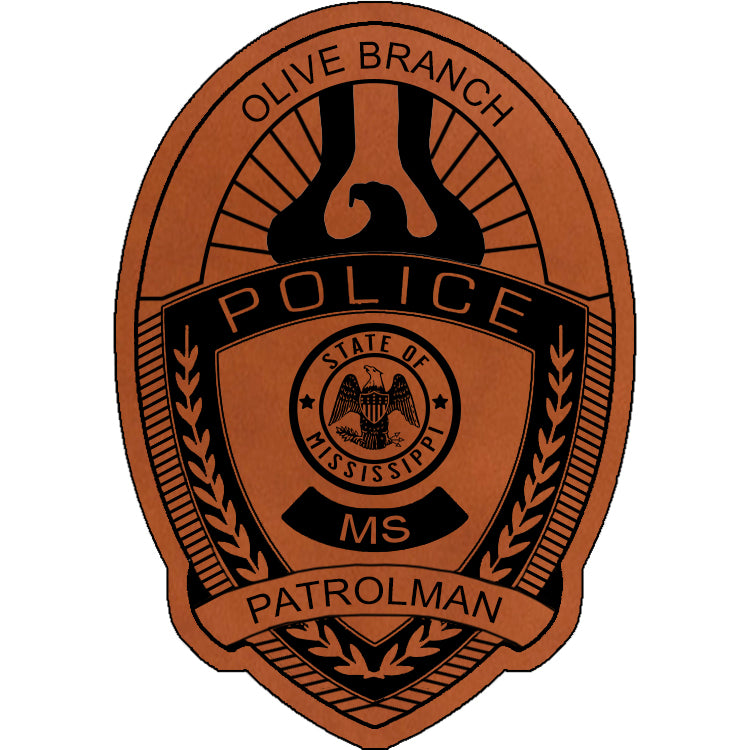 Olive Branch Police Department Shield Patch - Crafthouse Hats leather patch hat company. Custom leather patch hats, also available in bulk or wholesale. Custom leather logo hats, custom leather hats, custom patch hats, leather logo hats, custom leather patches, custom logo leather hats, Richardson leather patch hats, Richardson 112 camo hats, yupoong camo trucker hats, leather hat patches, custom camo hats, leather hat, leather patch for hats, legacy hats, custom party hats, personalized camo hats, custom l