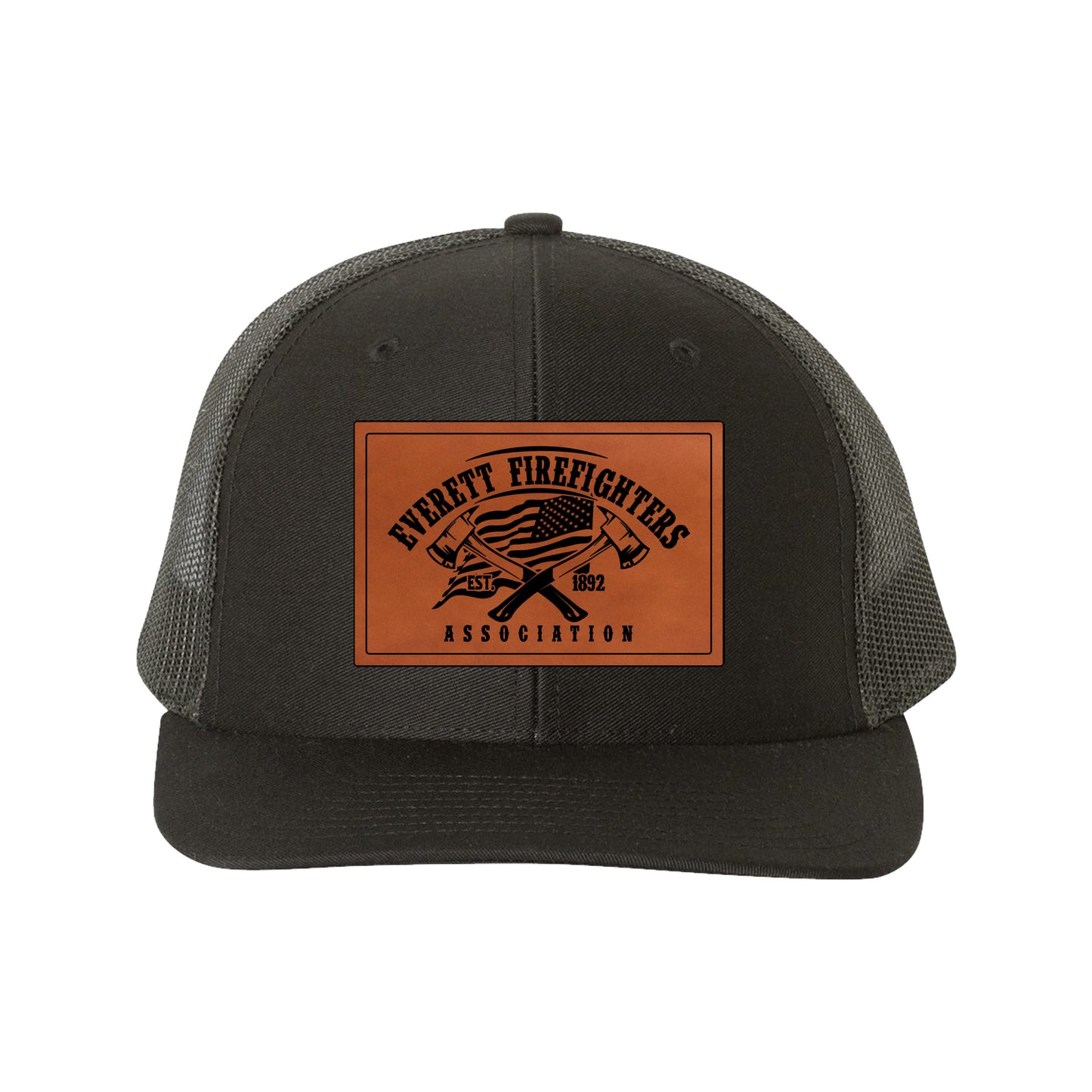 Everett Fire Association Patch - Crafthouse Hats leather patch hat company. Custom leather patch hats, also available in bulk or wholesale. Custom leather logo hats, custom leather hats, custom patch hats, leather logo hats, custom leather patches, custom logo leather hats, Richardson leather patch hats, Richardson 112 camo hats, yupoong camo trucker hats, leather hat patches, custom camo hats, leather hat, leather patch for hats, legacy hats, custom party hats, personalized camo hats, custom leather patche