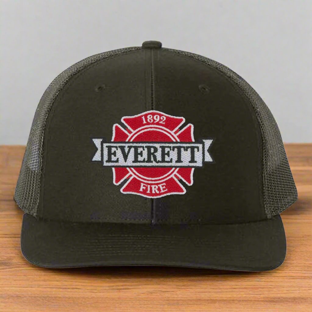 Everett Fire Embroidered City Patch - Crafthouse Hats leather patch hat company. Custom leather patch hats, also available in bulk or wholesale. Custom leather logo hats, custom leather hats, custom patch hats, leather logo hats, custom leather patches, custom logo leather hats, Richardson leather patch hats, Richardson 112 camo hats, yupoong camo trucker hats, leather hat patches, custom camo hats, leather hat, leather patch for hats, legacy hats, custom party hats, personalized camo hats, custom leather p