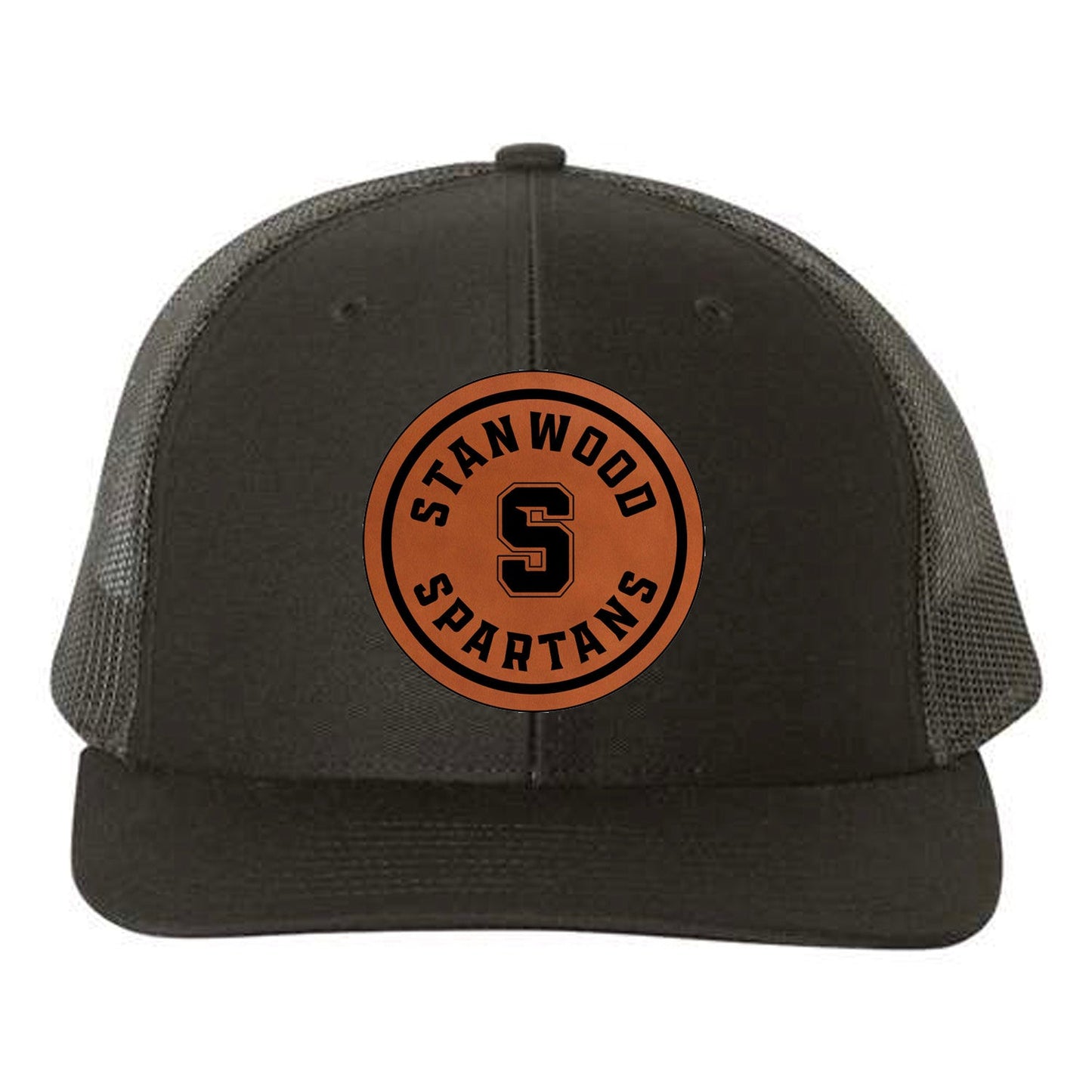Stanwood Spartans Engraved Leather Patch Hat - Crafthouse Hats leather patch hat company. Custom leather patch hats, also available in bulk or wholesale. Custom leather logo hats, custom leather hats, custom patch hats, leather logo hats, custom leather patches, custom logo leather hats, Richardson leather patch hats, Richardson 112 camo hats, yupoong camo trucker hats, leather hat patches, custom camo hats, leather hat, leather patch for hats, legacy hats, custom party hats, personalized camo hats, custom 