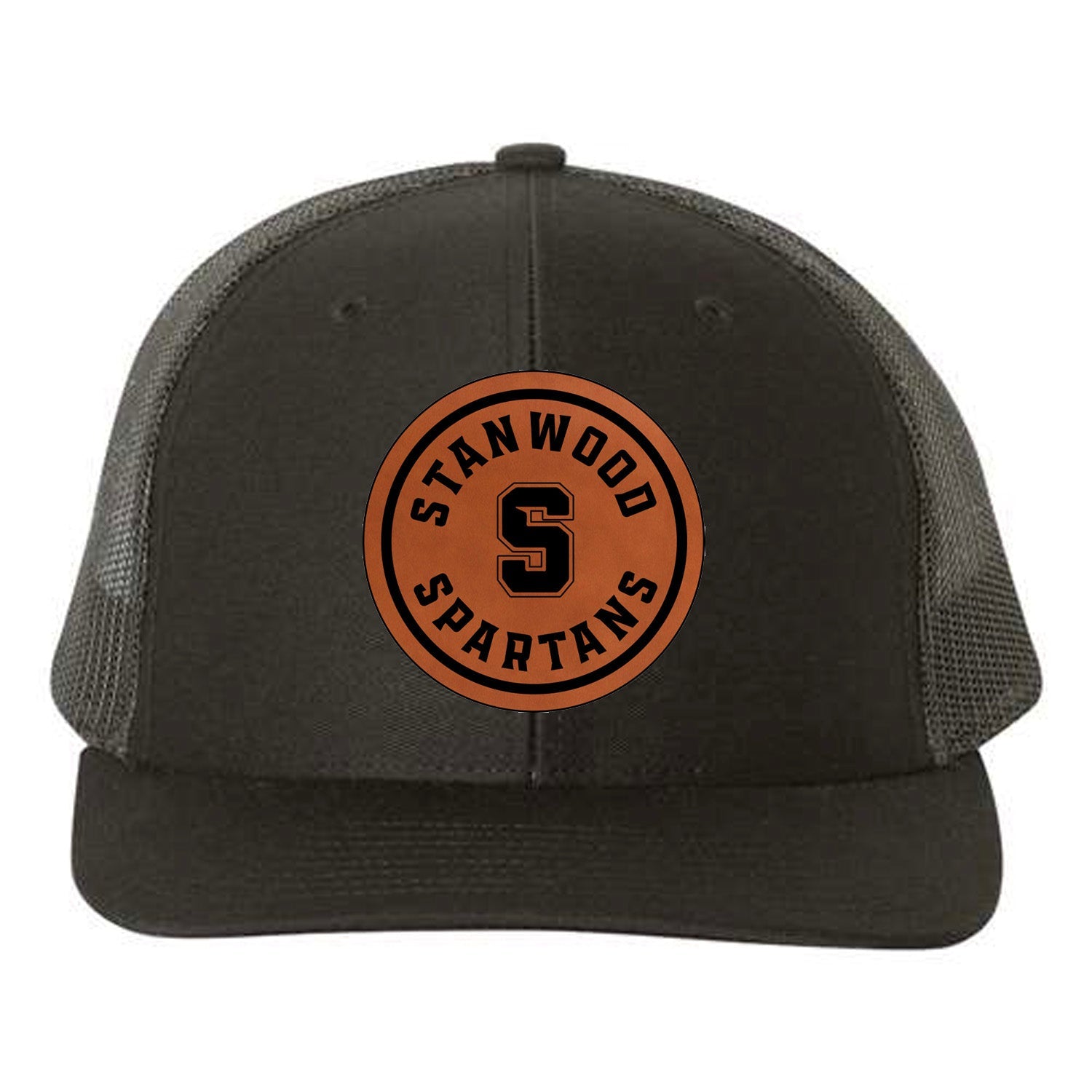 Stanwood Spartans Engraved Leather Patch Hat - Crafthouse Hats leather patch hat company. Custom leather patch hats, also available in bulk or wholesale. Custom leather logo hats, custom leather hats, custom patch hats, leather logo hats, custom leather patches, custom logo leather hats, Richardson leather patch hats, Richardson 112 camo hats, yupoong camo trucker hats, leather hat patches, custom camo hats, leather hat, leather patch for hats, legacy hats, custom party hats, personalized camo hats, custom 